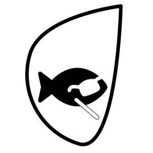 logo représentanbt un poisson avec des lunettes pleines et une canne blanche