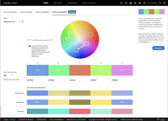 présentation de l'interface d'adobecolor