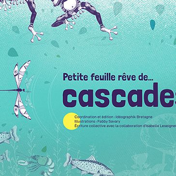 couverture du livre présentant petite feuille qui plonge dans la rivière et tous les animaux qui s'écartent