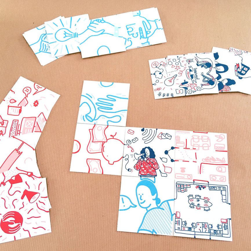 JEU à l’ASSO présentation de l’ensemble du contenu (règles, miroir, cartes sablier, tuiles)