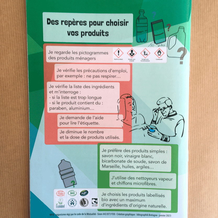 MUTUALITE livret de recettes FALC, un travail sur les étiquettes des produits a été mené. Sur cette dernière page, des informations simples sont indiquées pour accompagner la personne dans le choix des produits